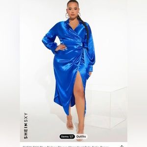 SHEIN SXY Plus Bishop Sleeve
Wrap Knot Side Satin Dress